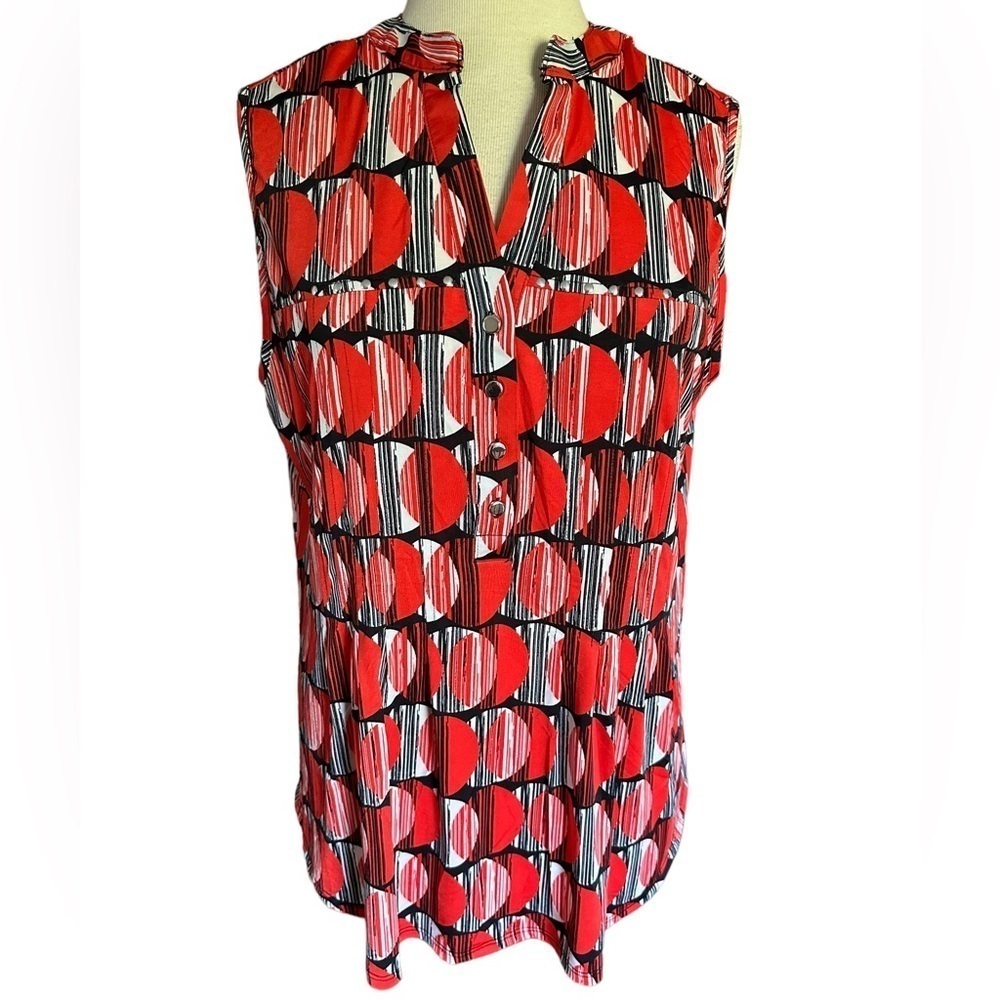 COCOMO 3X Red Black White Plus Size  sleeveless women's Blouse top tuni…
